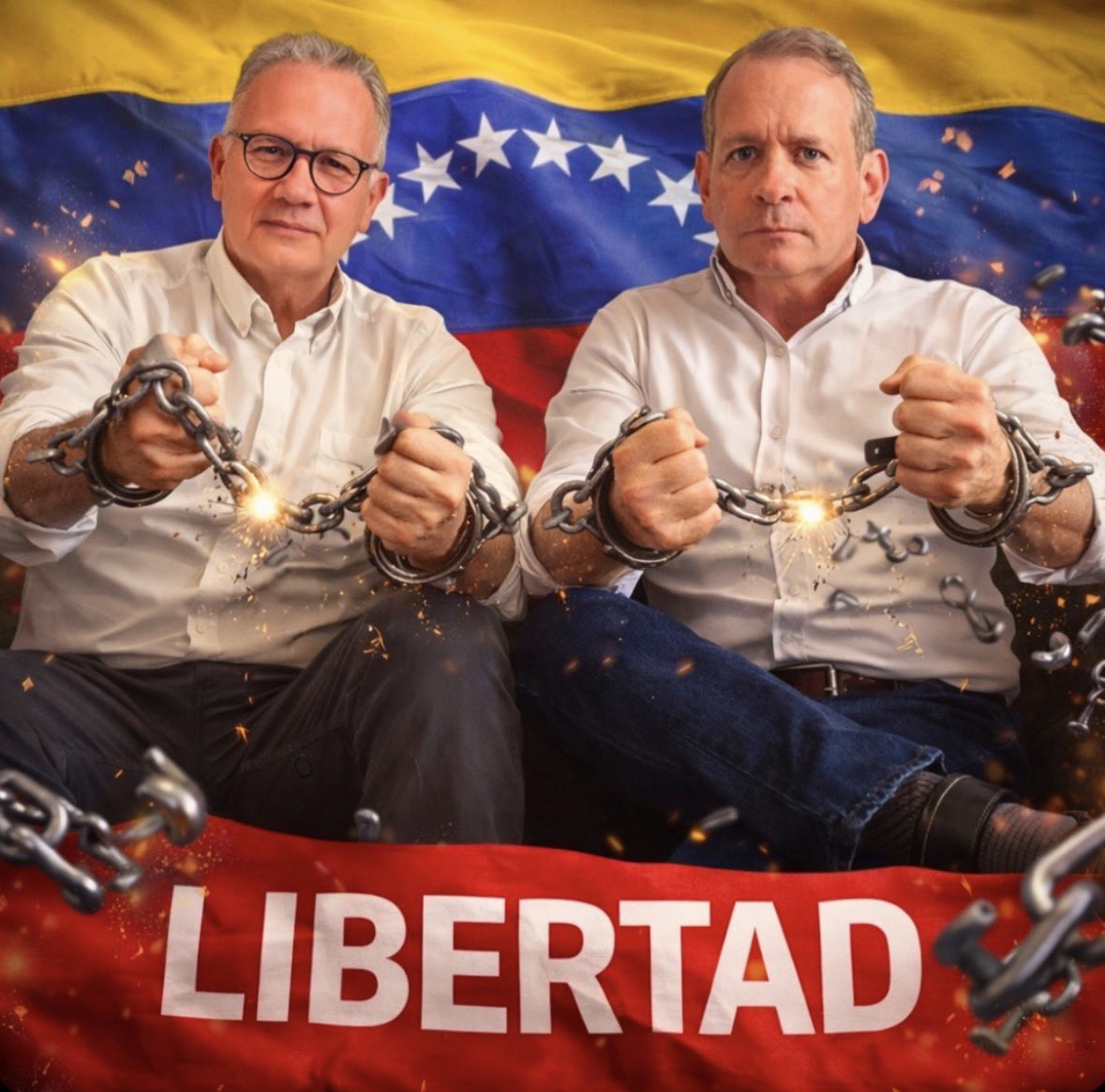 ¡Abajo las cadenas!
Libertad para Juan Pablo Guanipa y Perkins Rocha. No están libres, solo cambiaron el lugar de detención. 
<a href="/JuanPGuanipa/">Juan Pablo Guanipa</a> <a href="/PerkinsRocha/">Perkins Rocha</a>