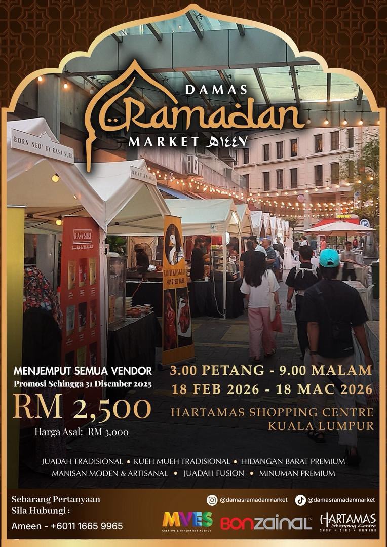 cammyauerbach's tweet photo. 🎪 Satu-satunya Bazar Ramadan di kawasan Sri Hartamas dan sekitarnya
👫 8,500 pengunjung mall setiap hari
⏰ Operasi sehingga 9 malam untuk geng moreh
💰 Kadar sewaan tapak yang berpatutan

Join now 👇🏼
https://t.co/w9JhCgbu89 https://t.co/NUsS7ucU5R