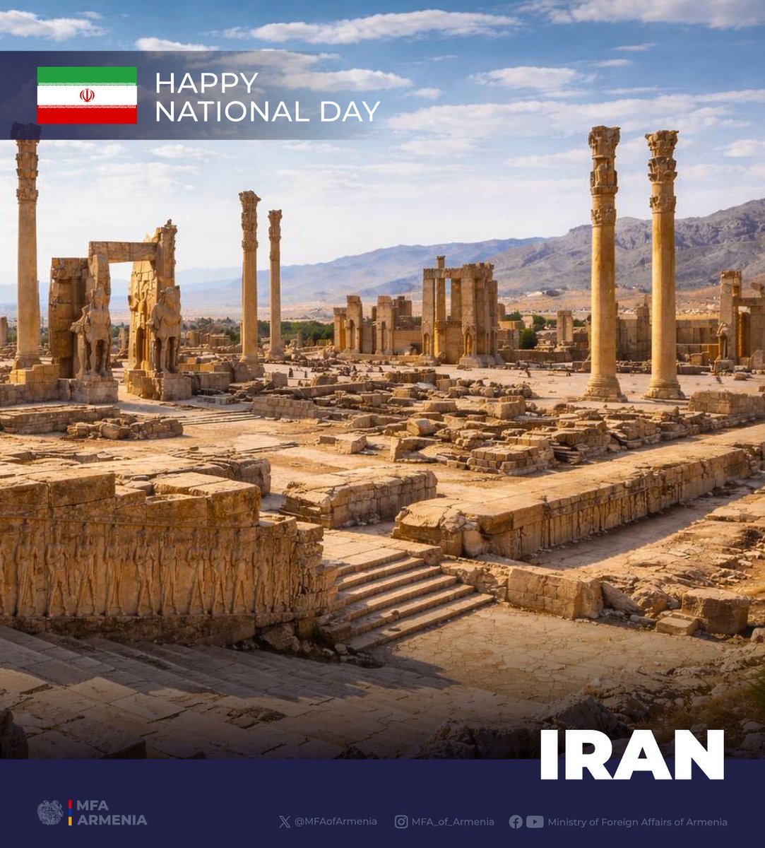 MFAofArmenia's tweet photo. On the 47th anniversary of the Islamic Revolution of #Iran, we extend our warm congratulations to colleagues &amp; friendly people of 🇮🇷.

Relations between our countries, grounded in mutual trust &amp; understanding, continue to develop steadily for the benefit of both states &amp; people. https://t.co/hEdJbQWlay