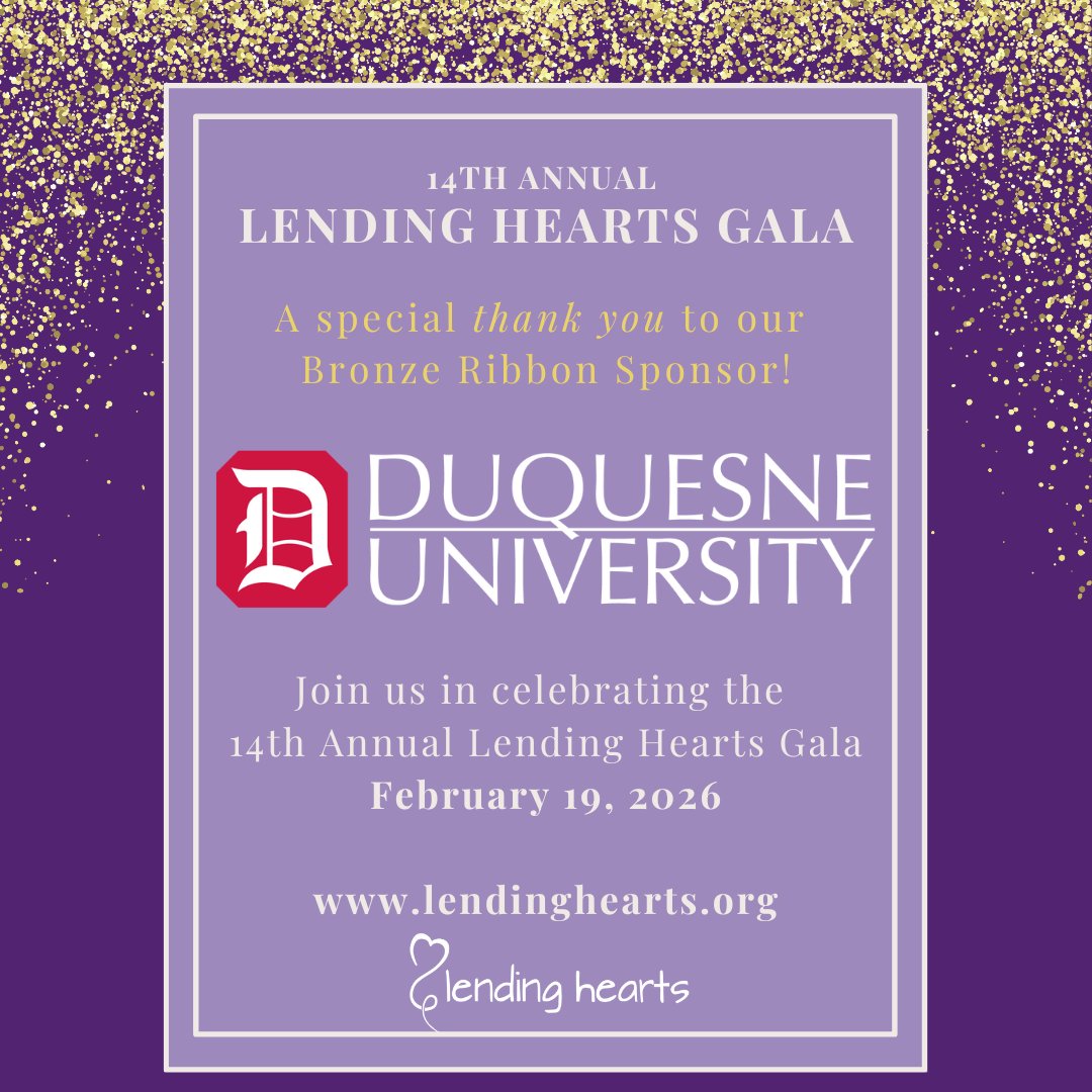 We are grateful to welcome this year, <a href="/duqedu/">Duquesne University</a>, as a sponsor of this year's Lending Hearts Gala prsntd by <a href="/PNCBank/">PNC Bank</a>, <a href="/UPMCHillmanCC/">UPMC Hillman Cancer Center</a> &amp; <a href="/BucsCommunity/">Pirates Charities</a>! Thank you! Tomorrow, 9/12, is the LAST day to get tickets. Go to: onecau.se/2026lhgala