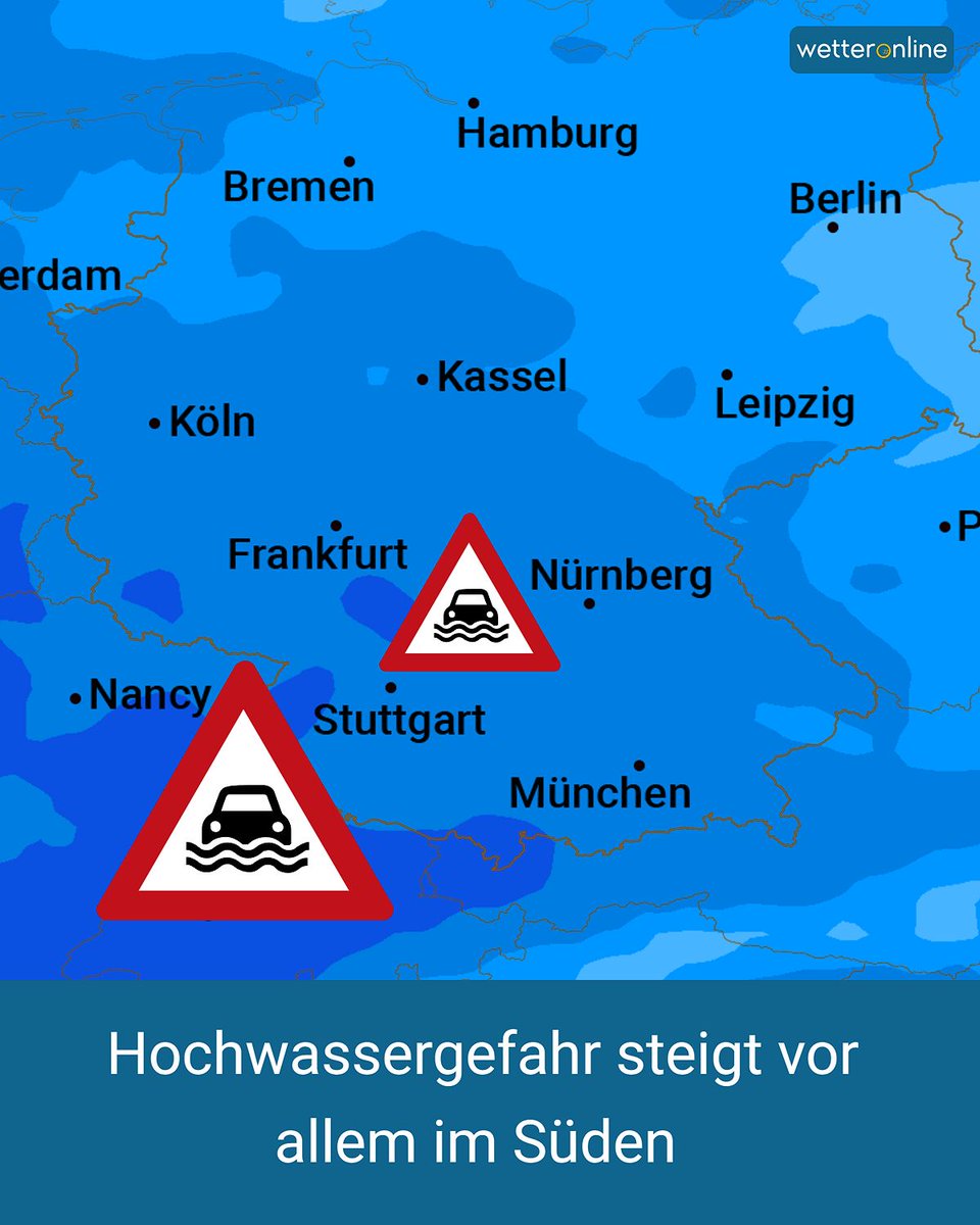 WetterOnline's tweet image. Regional steigende Hochwassergefahr
Durch anhaltenden Regen und Tauwetter steigen die Pegel vor allem an kleineren Flüssen. 🌧️
Betroffen sind Teile von Bayern, Hessen, Rheinland-Pfalz, Saarland und Franken. 

Mehr  hier: 👉 to.wetteronline.de/hochwasser-feb… 

#Hochwasser #Starkregen #Pegel