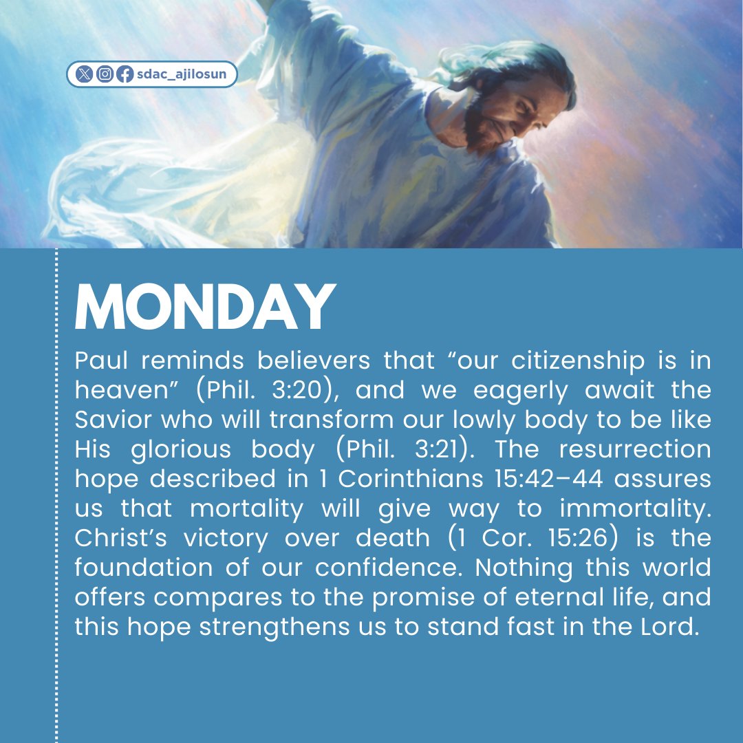 sdac_ajilosun's tweet image. This week’s lesson reminds us: Be anxious for nothing. Through prayer, trust, and heavenly focus, we can experience the peace of God that surpasses understanding. Take time to study and prepare for a meaningful Sabbath, February 14.

#SabbathSchool #PeaceInChrist #StandFast