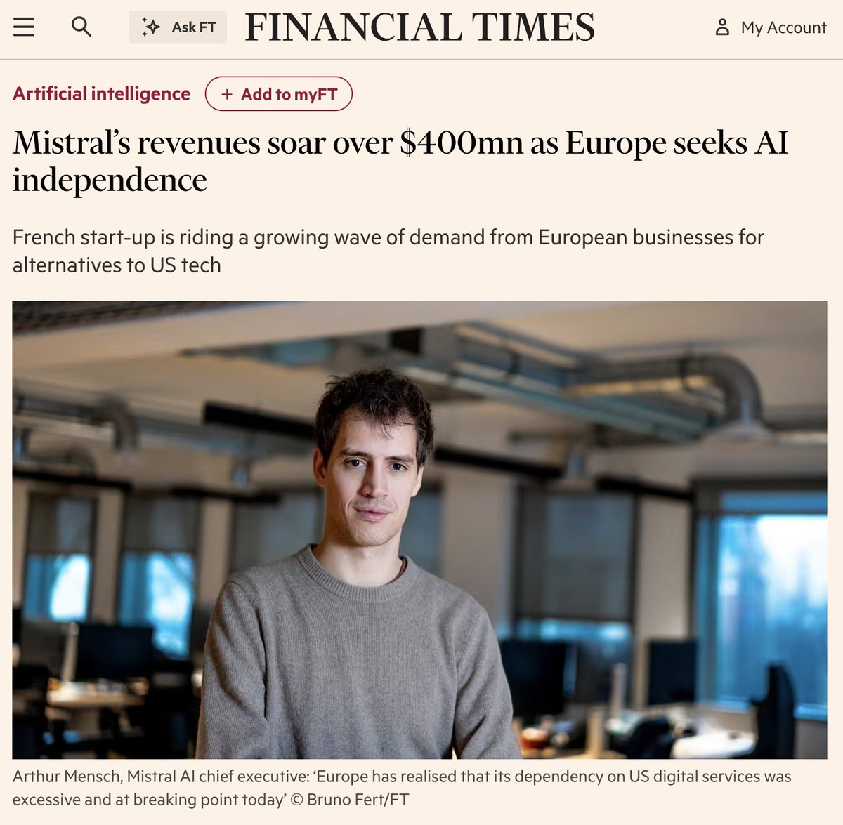 Mistral's revenue numbers are impressive and growing insanely fast but the bit that's most exciting as an investor is the durability of this revenue.

Mistral selects who they work with carefully to ensure they actually achieve AI transformation.