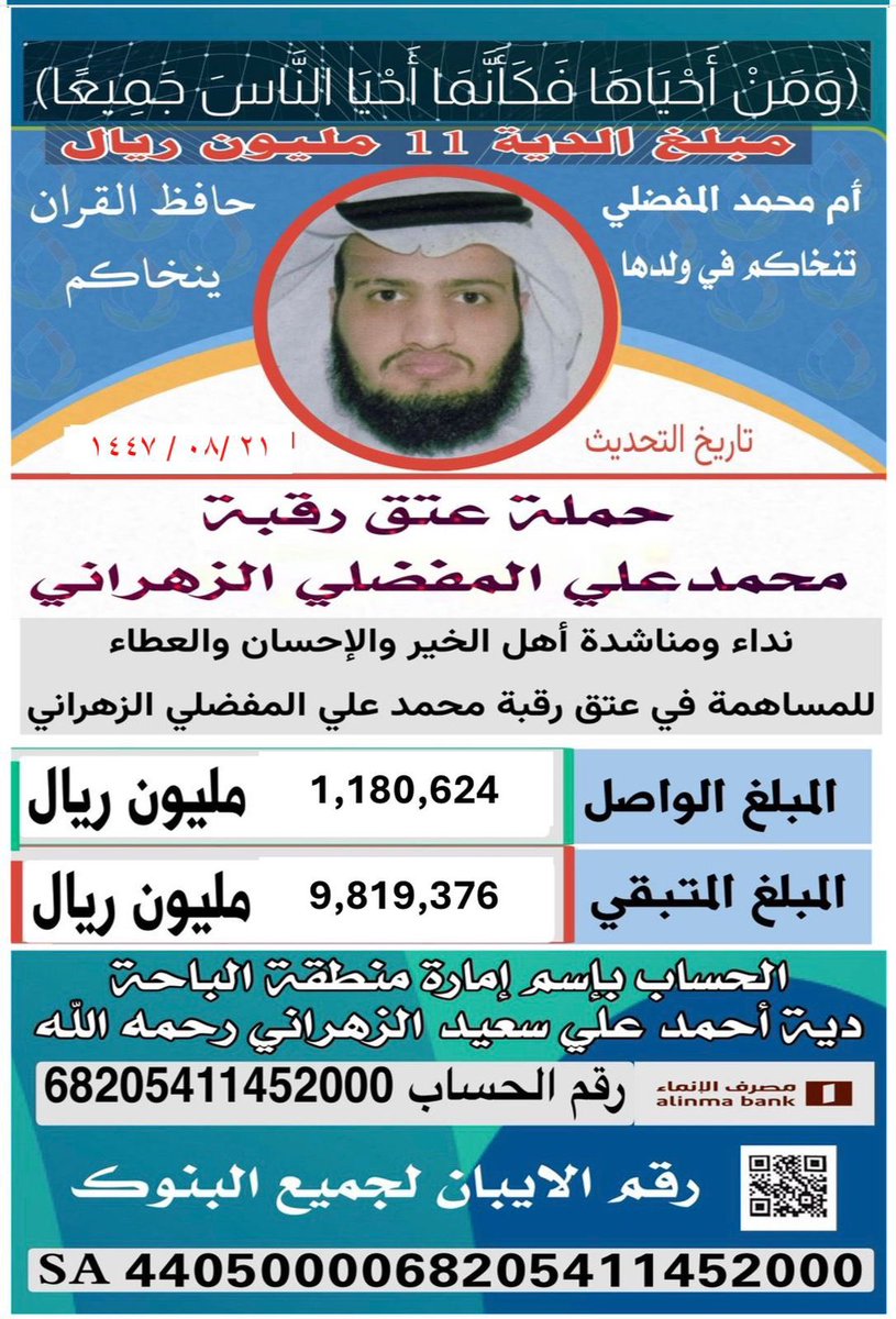 E2005A's tweet photo. والدة السجين حافظ القران تنخاكم بالوقفة معها والمساهمه بالدعاء والنشر وبماتجود به أنفسكم وادخال الفرح والسعادة لهابعد صبر وانتظار لرؤيةأبنها مدة(8) سنوات المتبقي من المهله (21)يوم الهمة ياأهل النخوة والكرم والجود والله يكتب أجركم
#عتق_رقبه_محمد_المفضلى_الزهرانى 
#الاتحاد_الغرافه https://t.co/ljS4KNKSMw
