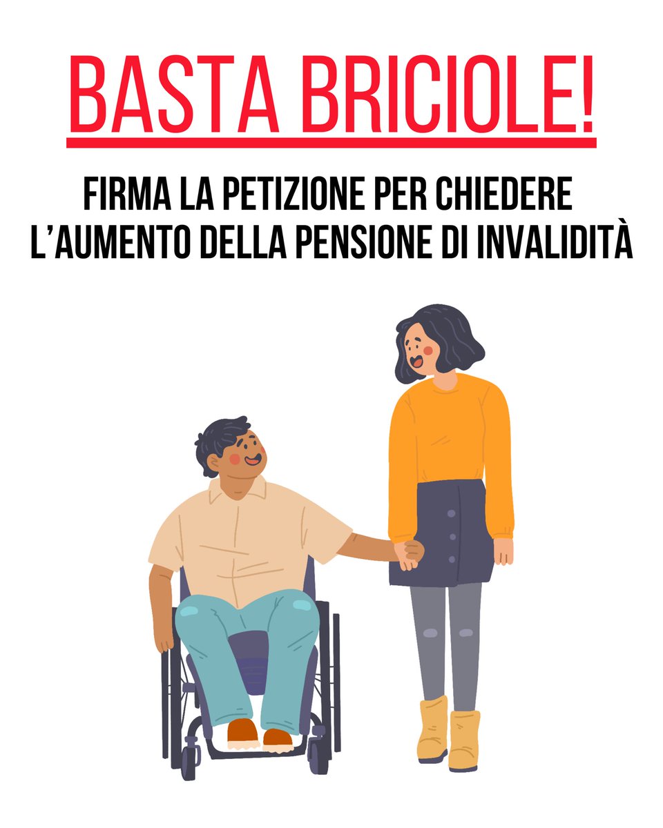 Da troppi anni viene richiesto l’aumento della “pensione di invalidità”, insufficiente per coprire tutte le esigenze delle persone con disabilità che per questo, ancora oggi, non possono essere indipendenti soprattutto nelle situazioni che necessitano un alto o totale bisogno di