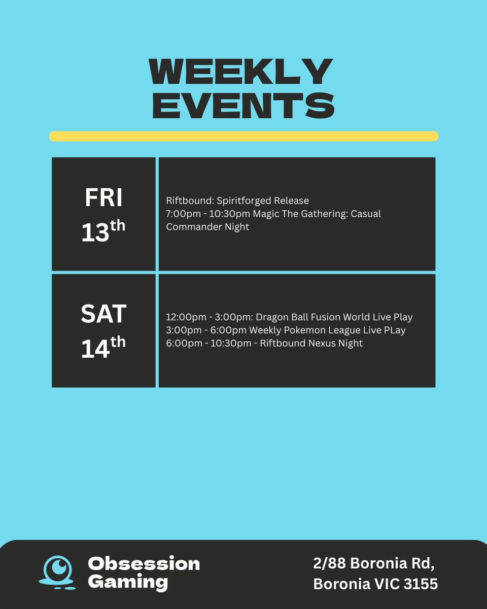 Would you look at that, we are halfway through the week already!

Here is what's coming up this week at Obsession Gaming! Spirit forged official release this Friday!