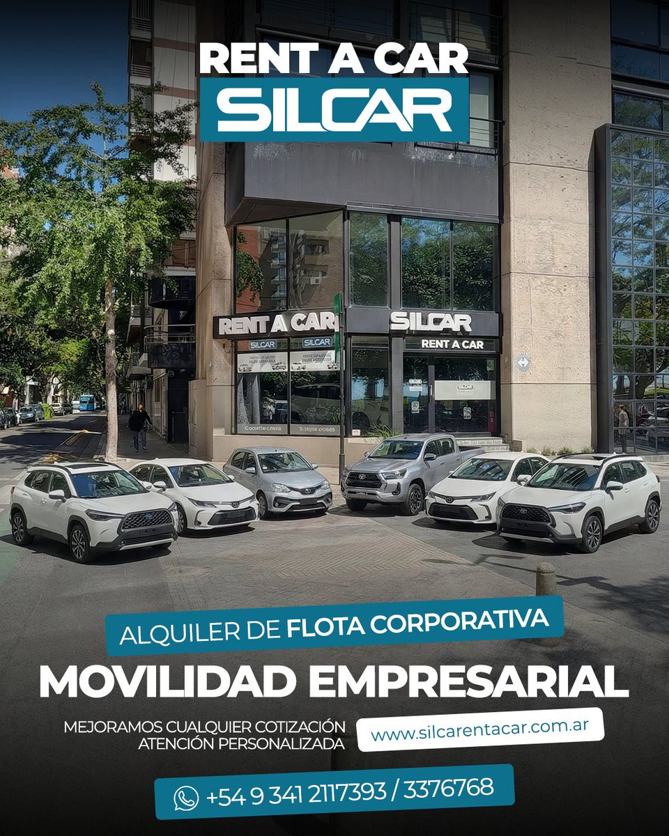 🔹 ALQUILER DE FLOTA CORPORATIVA - MOVILIDAD EMPRESARIAL

📲 CONSULTANOS: 54 341 2117393 / 3376768
💻 silcarentacar.com.ar

🔹 En Silcar Rent a Car brindamos soluciones de alquiler pensadas para optimizar tiempos, reducir costos y asegurar continuidad operativa.