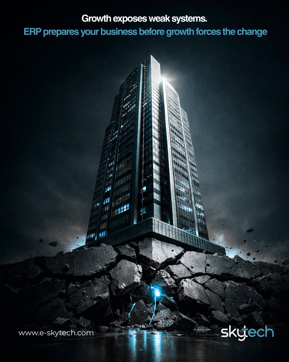 SkyTechconnect's tweet photo. Growth is exciting but it shows what’s really happening behind the scenes.

Weak systems crumble under pressure. Strong businesses prepare early.

With SkyTech ERP, scale with control, clarity &amp; confidence before growth forces change.
contact us TODAY +962 6 222 9 600
#skyTech https://t.co/Ac9K7eBBxJ