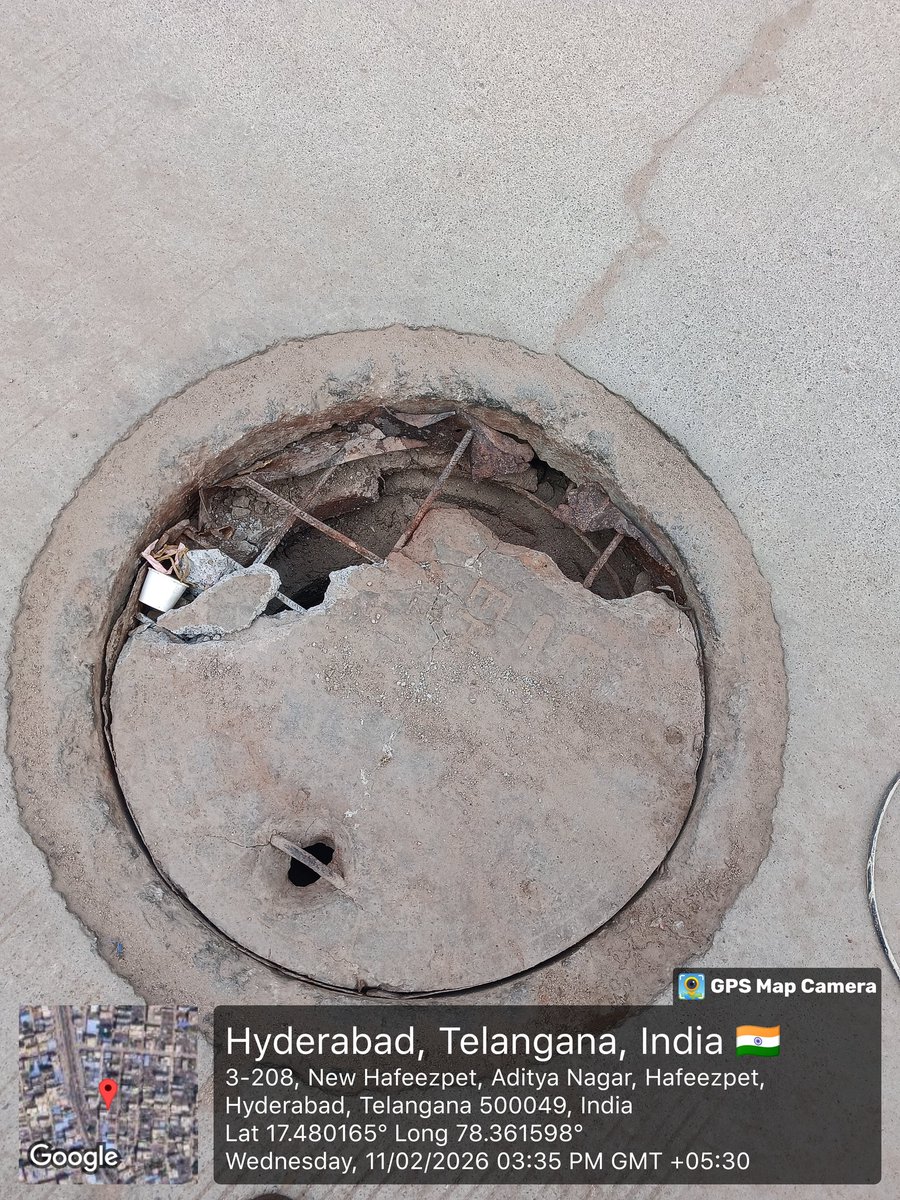 MdIbrahimlala2's tweet photo. It has been 5 days already No repair or proper covering done yet kindly take immediate action if any accident occurs GHMC will be fully responsible. New hafeezpet aditya nagar tsrtc bas stop back side galli no 1 
@GHMCOnline @CommissionrGHMC #GHMC #PublicSafety #ImmediateAction https://t.co/T5gk6ge0c3
