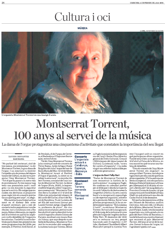 FundMTorrent's tweet photo. "Davant la dama de l'orgue, tot l'agraïment queda curt". No podríem estar més d'acord amb l'article de Xavier Cervantes al @diariARA . Moltes gràcies! https://t.co/5Pz6ADGqgT