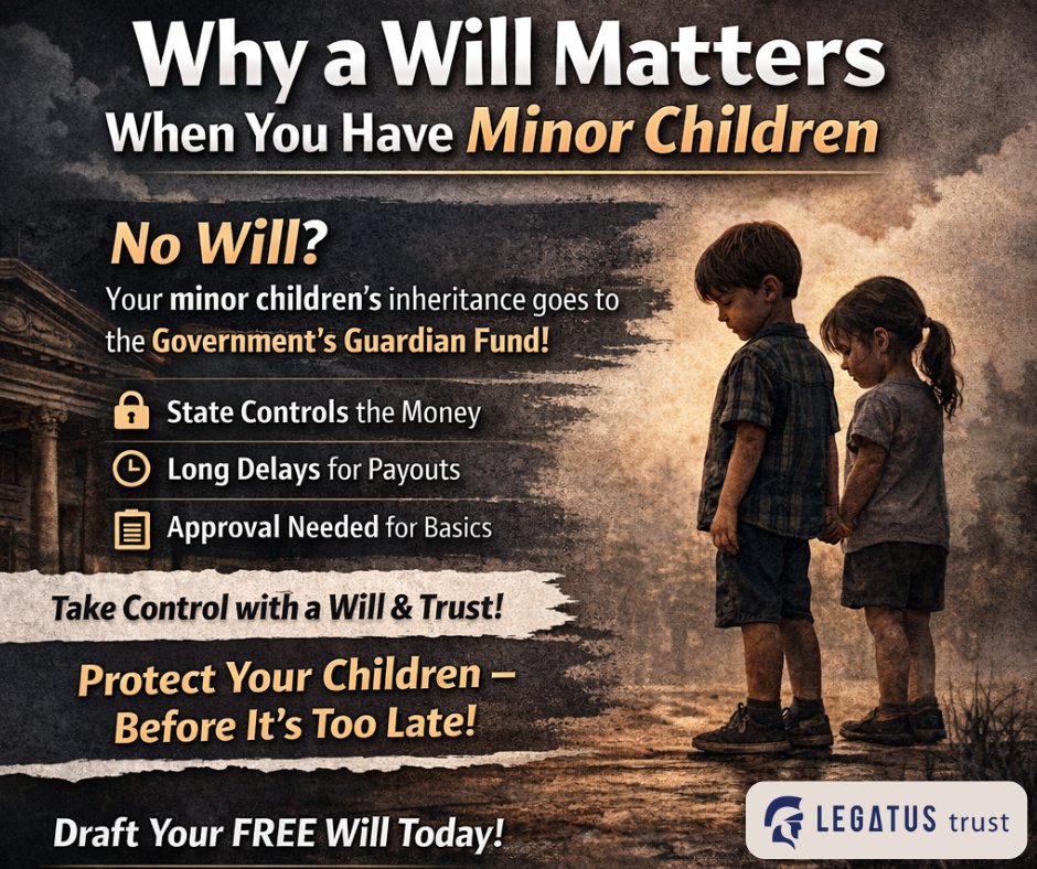 LegatusTrust's tweet photo. Still thinking about the Guardian Fund?

If you pass away without a Will, your minor children’s inheritance goes to the government’s Guardian Fund - not directly to family.

Draft your FREE Will today

#ProtectYourChildren #GuardianFund #WithoutAWill #EstatePlanningSA https://t.co/jq5FBR8wG6