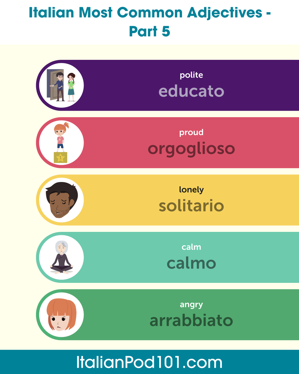 italianpod101's tweet photo. 🌴☀️ Want to sound more natural in Italian? Start with the most common adjectives ✨
Describe more, speak better, and level up fast. 💬 Learn Italian for FREE ⬇️
🔗 https://t.co/cJli1bk5fm

#LearnItalian #ItalianAdjectives #StudyItalian https://t.co/DqLkM2WLIh