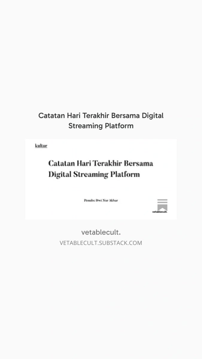 Di era yang serba cepat ini, digital streaming platform (DSP) seolah starter pack mengawali hari. Musik bukan lagi diposisikan sebagai ritual sakral, tapi sambil lalu. Menjadi suara latar yang kebetulan cocok untuk menemani kehidupan.

Selengkapnya:
open.substack.com/pub/vetablecul…