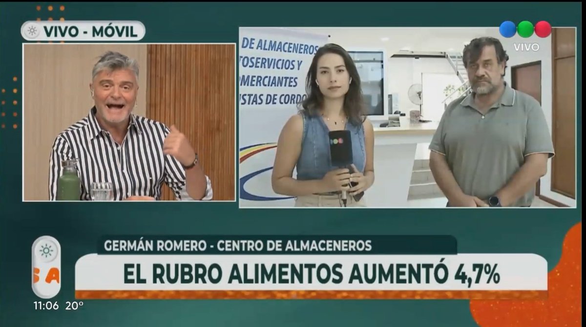 📺#Móvil <a href="/telefecordoba/">Telefe Córdoba</a>
"La Mañana con Zuliani"
<a href="/SerZuliani/">SergioZuliani</a>
 <a href="/NazarethPM/">Nazareth Petrocelli</a> entrevistan a ntro. Director Gral. <a href="/Ger2Romero/">𝗚𝗲𝗿𝗺á𝗻 𝗥𝗼𝗺𝗲𝗿𝗼</a>

🛒Analizan datos 01/26 #Inflación, precio de alimentos, #consumo, cambio de hábitos de las flias- Informe Instituto Estadísticas y Tend. Sociales y Económicas