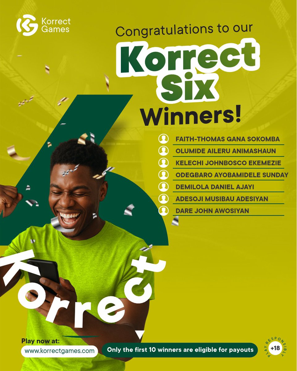 korrectgames's tweet photo. Well done to our latest Korrect 6 winners! 😎 Did you get all six picks right? Make your predictions and see if you can be next! 🔥

#korrect6 #korrectgames https://t.co/KD2p99hzIK