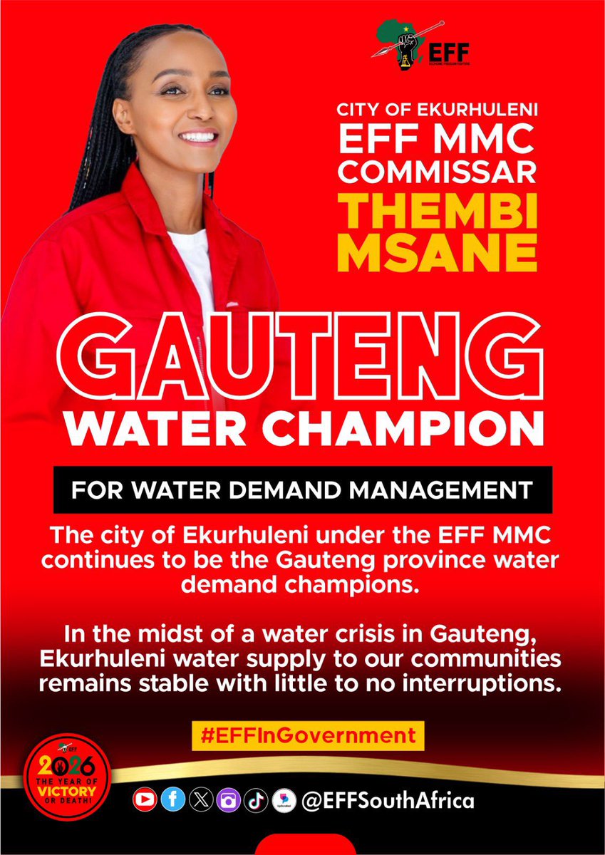 The whole of Gauteng is facing water challenges. Guess which city is exempted? The city where EFF is in charge of the Water and Sanitation Portfolio! ♥️

This is how we put South Africans First. No rhetoric, no dead bodies but service delivery ♥️