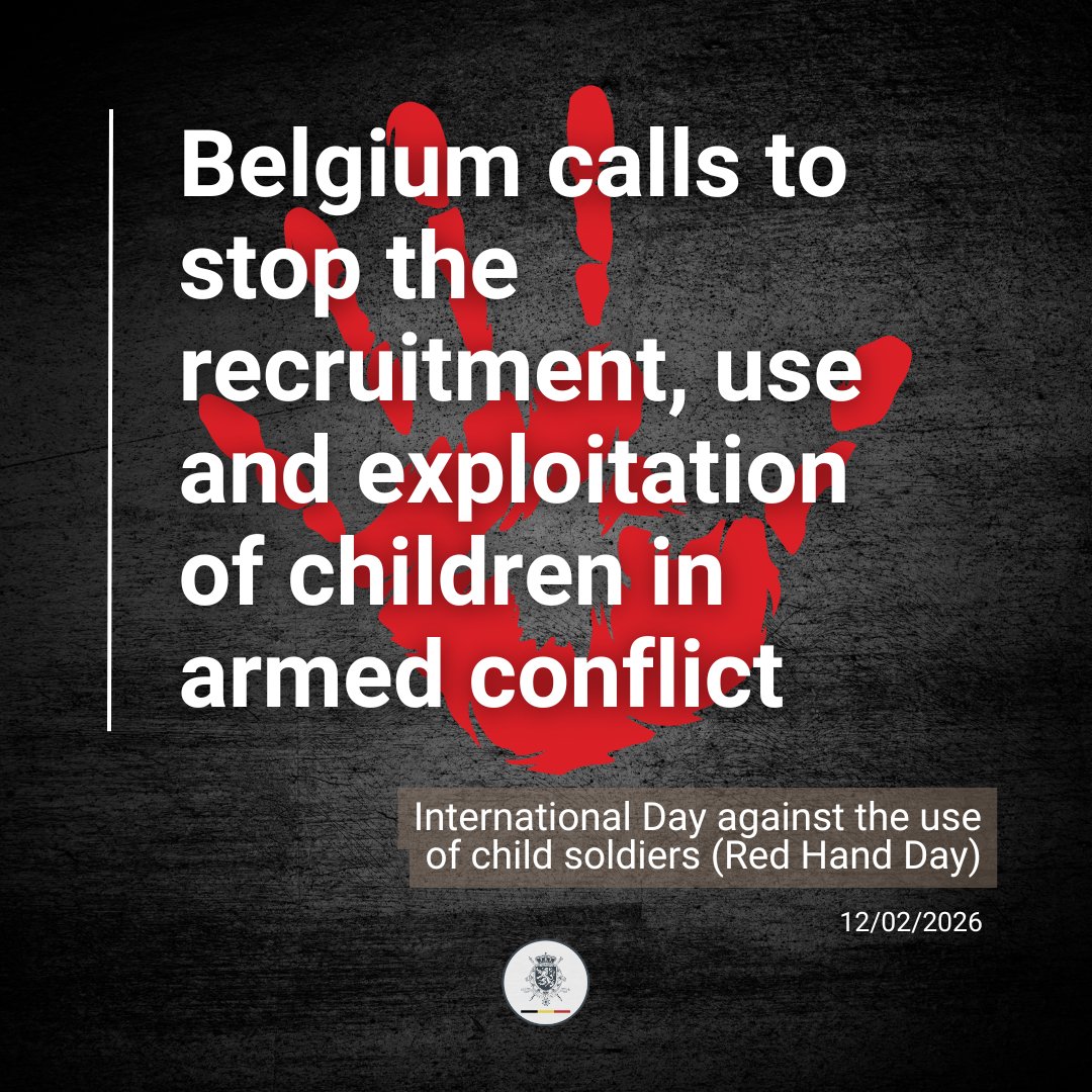 ✋On #RedHandDay, Belgium declares they are #ChildrenNotSoldiers. 
Use &amp; recruitment of children is 1 of the 6 grave violations in the #ChildrenAndArmedConflict agenda. 

We #ActToProtect by supporting <a href="/UNICEF/">UNICEF</a> 's Monitoring and Reporting Mechanism through multiannual funding.