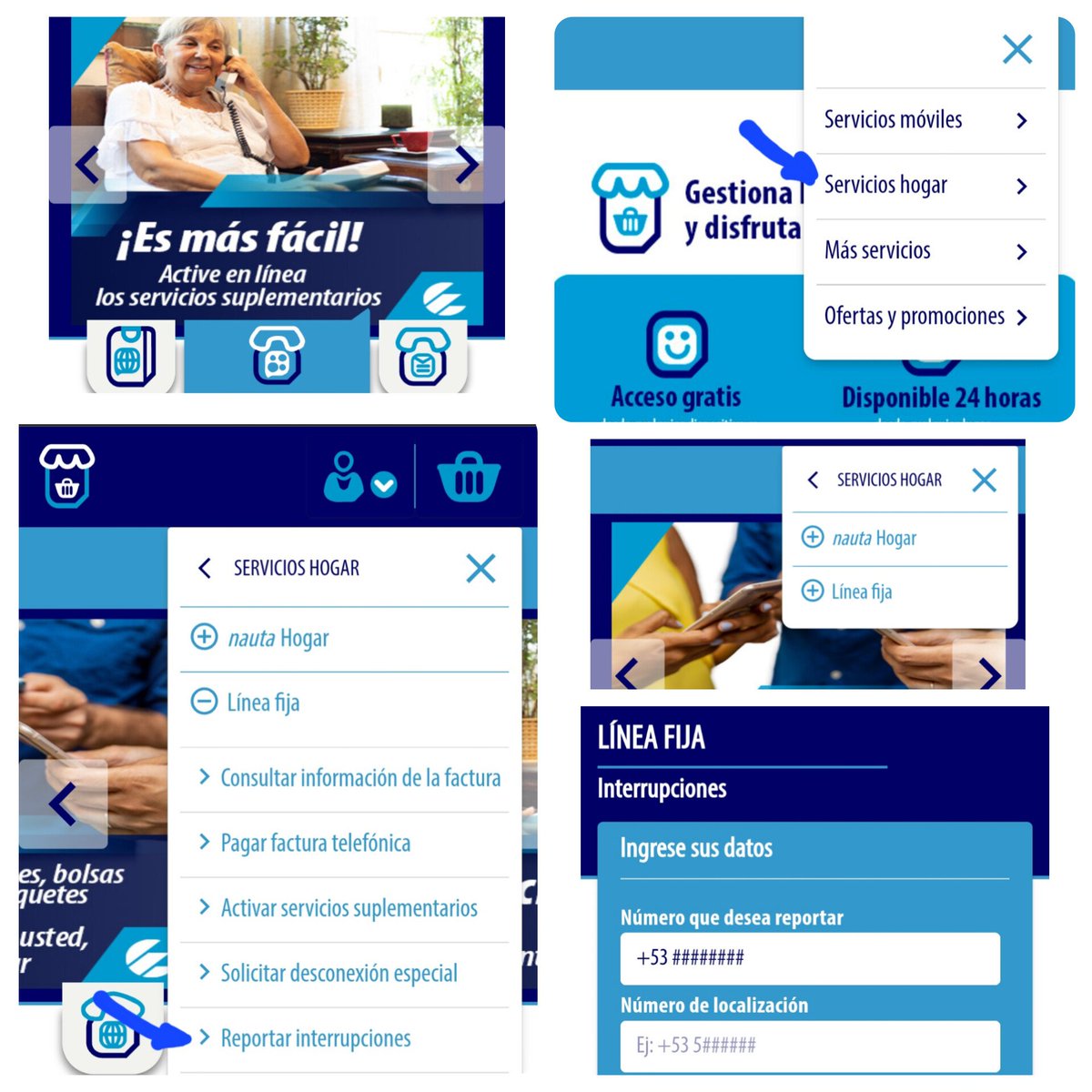 🏠💻 ¿Interrupción en tu servicio de #TelefoniaFija? ☎️
📲 ¡Repórtalo fácil y rápido con solo unos clics en #ServiciosEnLínea   
👉 Sigue los pasos que te mostramos y solicita tu reporte en segundos.  
Así de simple ✔️  😉
tienda.etecsa.cu/visitantes/home