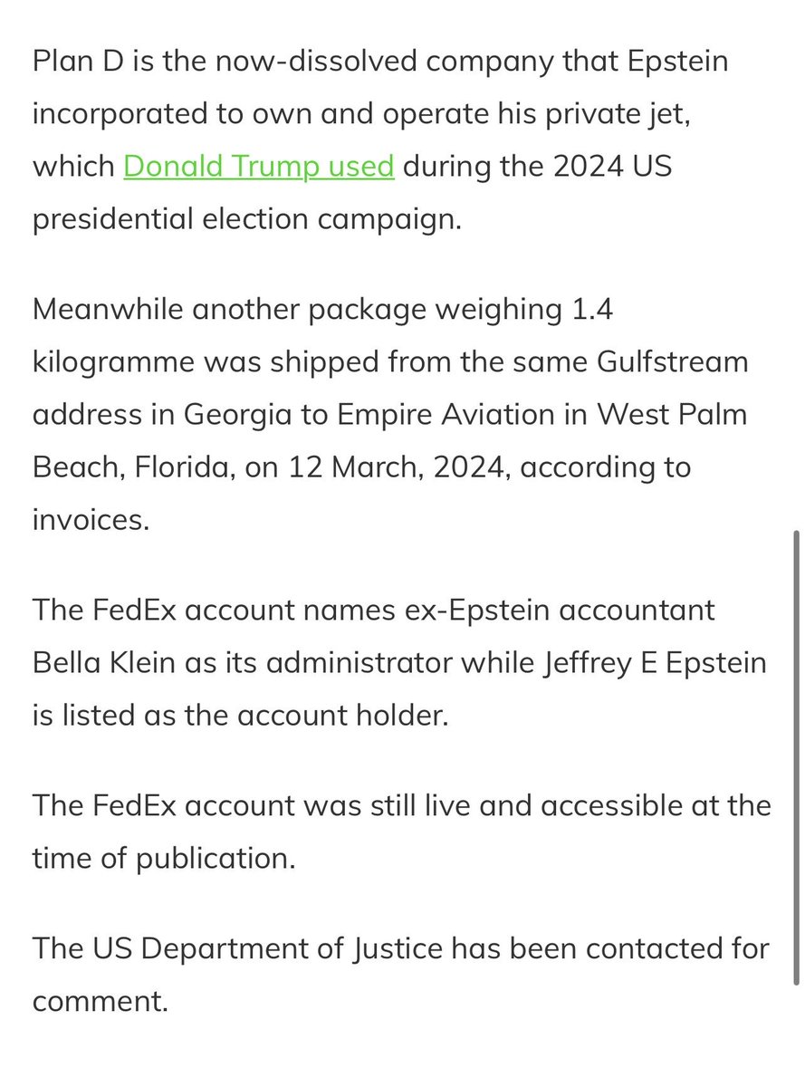 Furbeti's tweet image. ‘The Ditch’ a small independent investigative news outlet in Ireland gained access to Jeffrey Epstein’s FedEx account.

The account was used as recently as summer 2024 despite Epstein’s death in 2019.