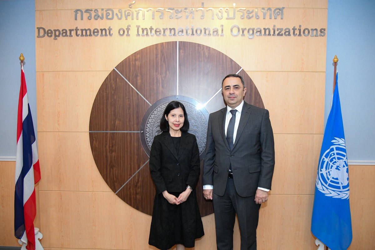 MFAThai's tweet photo. DG Pinsuda @InterOrgMFAThai discussed with H.E. Mr. Vahe Gevorgyan, Amb. of #Armenia to Thailand (residence in Beijing). Amb. conveyed Armenia’s invitation for Thailand’s high-level reps to attend the 17th Conference of the Parties to the Convention on Biological Diversity (CBD COP 17) in Yerevan. Both sides exchanged views on the current state of multilateralism and ways to enhance cooperation at the UN. (9 Feb 2026)