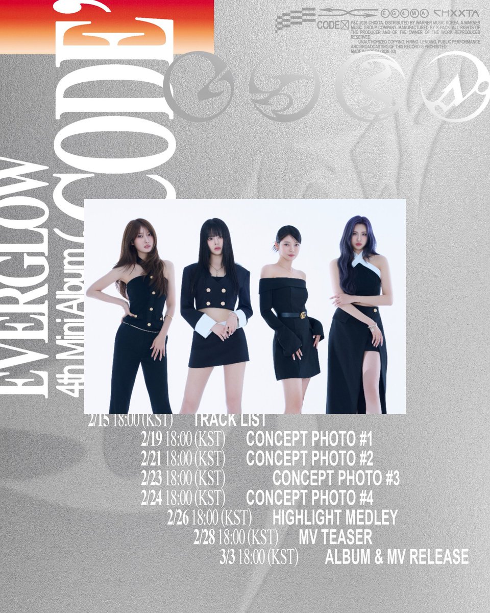 asiangirls_esp's tweet photo. 💬 : EVERGLOW anuncia su comeback con su 4th Mini Album 【CODE】para el 3 de Marzo. 

@EVERGLOW_STAFF https://t.co/XeR3tHGUUO