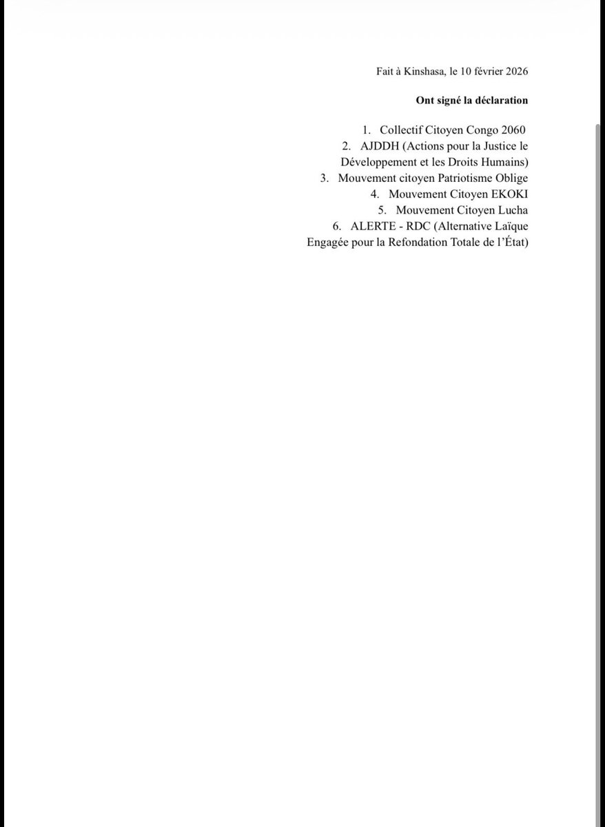#RDC:🇨🇩 Déclaration de la société civile congolaise sur la tenue du Dialogue inter congolais . 👇👇👇👇

🛑Un dialogue national qui exclut certains Congolais n'en est pas un.
Nous rejetons fermement les conditions restrictives et exclusives posées par le Président Tshisekedi, qui