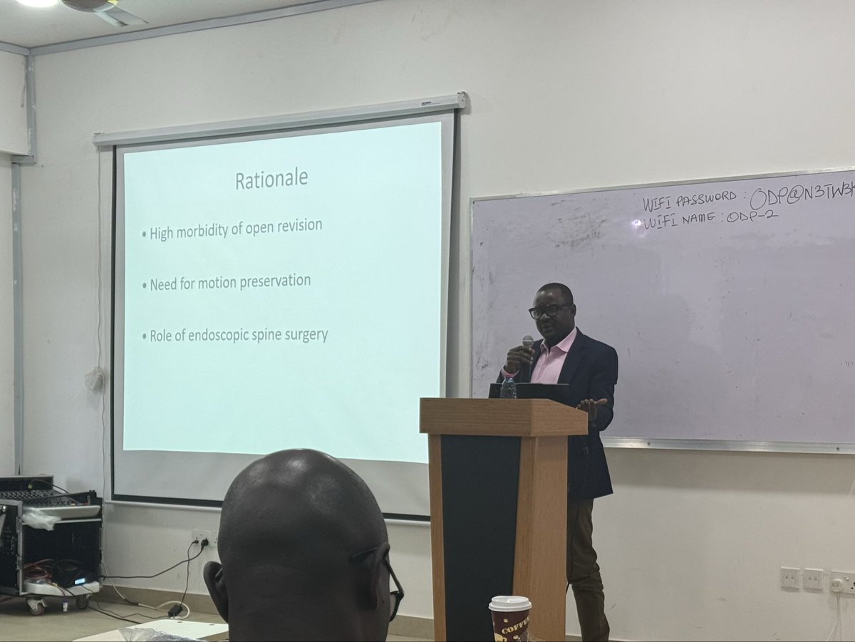 sportsurgeonng's tweet photo. I presented today at #WACS2026  Accra ,on endoscopic spine surgery.

Many people think endoscopy is mainly for “simple slipped discs.”

But its real strength is in more difficult cases — especially when a patient has had previous spine surgery and still has pain.

Instead of reopening large areas, we can use a small camera and targeted instruments to relieve pressure with less tissue damage and often faster recovery.

The power of technology is not in doing what is easy.
It is in helping us solve what is difficult — safely.

That’s where endoscopy truly shines.

#SpineSurgery #Innovation #PatientCare