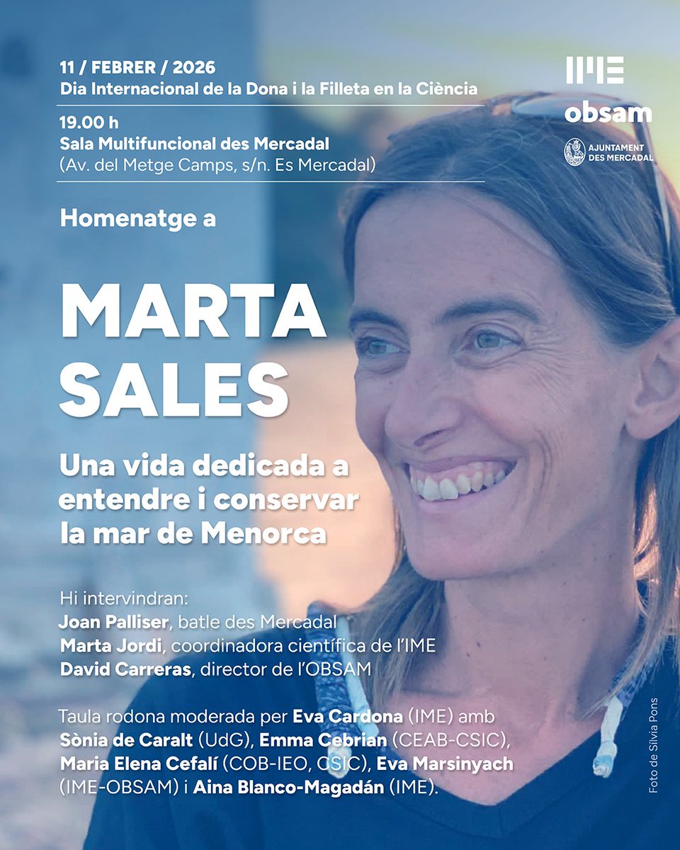 ieo_baleares's tweet photo. En el #DíadelaMujeryNiñaenlaCiencia rendimos homenaje póstumo a nuestra compañera Marta Sales.

Ahí estará María Cefalì y otras compis que, desde Menorca, hablarán y recordarán su vida y su carrera científica.

Esta tarde a las 19 h en Es Mercadal, #11F 

https://t.co/J7LU4xfTMW https://t.co/XyF4r0WgqS