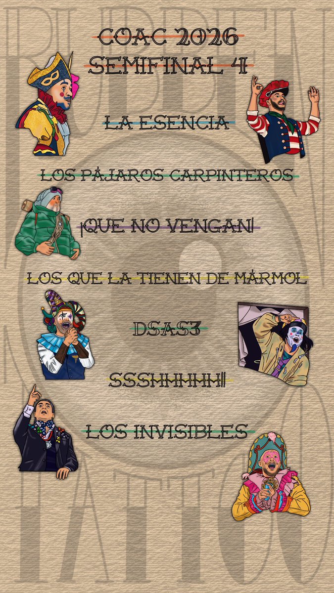 Última semifinal y noche de cuchillos largos! Menciono a <a href="/gagodecadi/">🏳️‍🌈Ángel Gago 🏳️‍🌈✊🏻🇵🇸✊🏻</a> aquí porque no me deja etiquetarle en la foto (será porque soy de Madrid 🤣)
#COAC2026S4