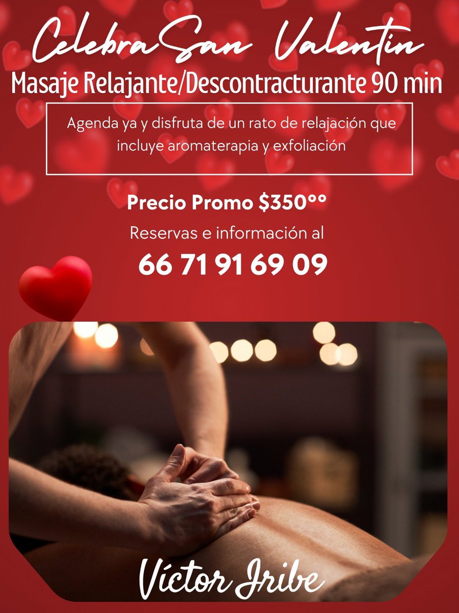 No dejes pasar esta promoción de San Valentín, ve consiéntete o regala a los que amas un excelente masaje, que tengas un bonito 14 de febrero ❤️.