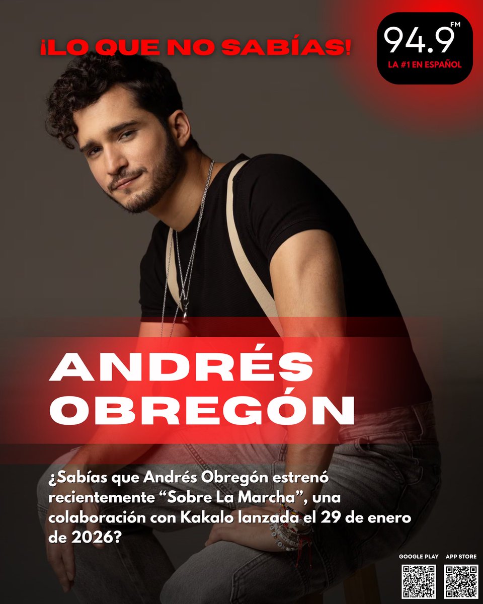 ¿Sabías que Andrés Obregón estrenó recientemente “Sobre La Marcha”, una colaboración con Kakalo lanzada el 29 de enero de 2026? 🎶🔥

📻 ¿Qué tema de Andrés Obregón te gustaría escuchar hoy? 💬

#AndrésObregón #949FM #MusicaEnEspañol