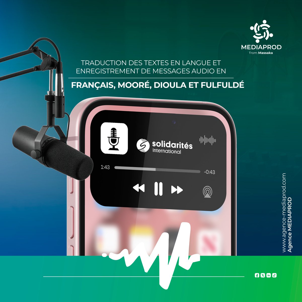 De la traduction 📃 à la production audio en Français, Mooré, Dioula et Fulfuldé 🎙️, nous avons réalisé ce projet de A à Z pour notre partenaire. 

Faites comme eux, contactez-nous !