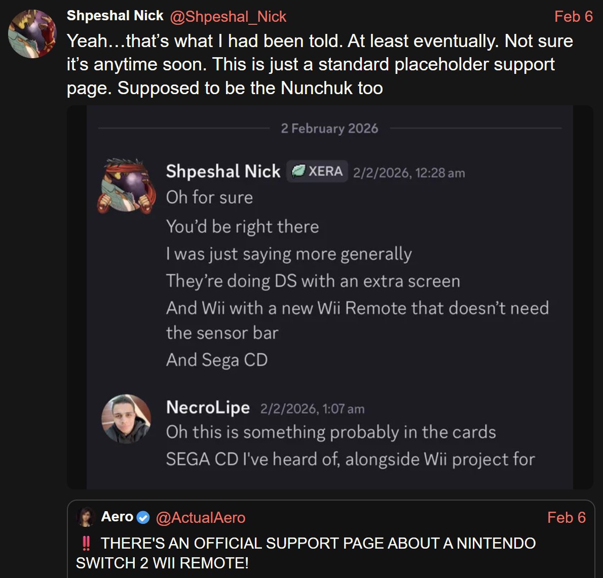 PigeonGoGaming's tweet image. 🚨 RUMOR: #Wii games on Switch 2???

Insider Shpeshal Nick believes the following Nintendo consoles will be added to Switch Online:
- Wii
- Nintendo DS
- Sega CD

Shpeshal Nick has been correct on WILD rumors in the past, like Helldivers 2 hitting Xbox!

🤔 What do you think?