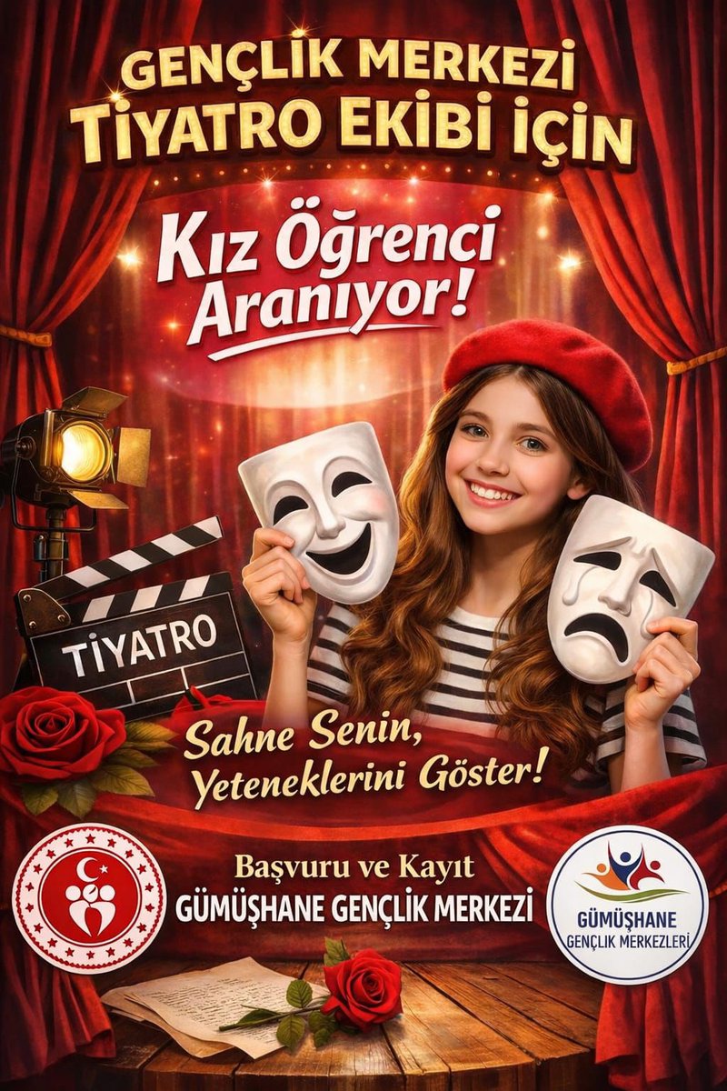 GSB Kültür Sanat Yarışmaları Tiyatro kategorisinde, Gençlik Merkezimiz adına yarışacak Tiyatro ekibine katılmak isteyen Kız öğrencilerimiz başvurularını Gençlik Merkezimize yapabilirler.