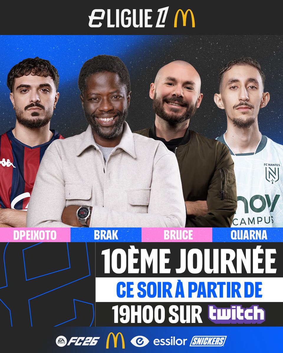 _eLigue1's tweet photo. La compétition reprend ce soir après une courte pause 👋

Rendez-vous dès 19h00 sur Twitch, YouTube et @ligue1plus 📺 https://t.co/vHkc2e3Bgq