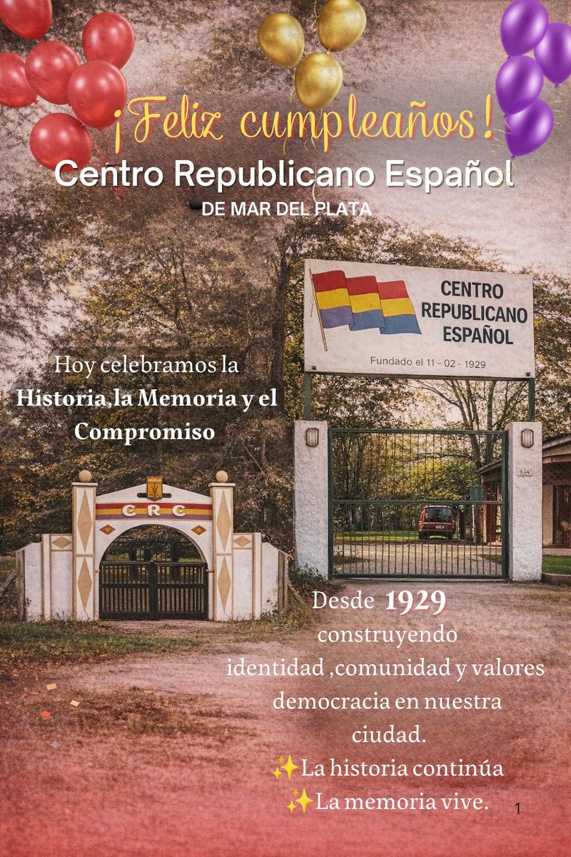 cremdp's tweet photo. 97 años de historia en
                    Mar del Plata! 💜💛❤️
Hoy el Centro Republicano Español celebra casi un siglo de identidad, memoria y valores compartidos. Gracias a las generaciones de socios que mantienen viva esta llama. 🥂✨

¡Dejanos tu saludo! 👇
#Aniversario #MDP https://t.co/FTig6QkGF2