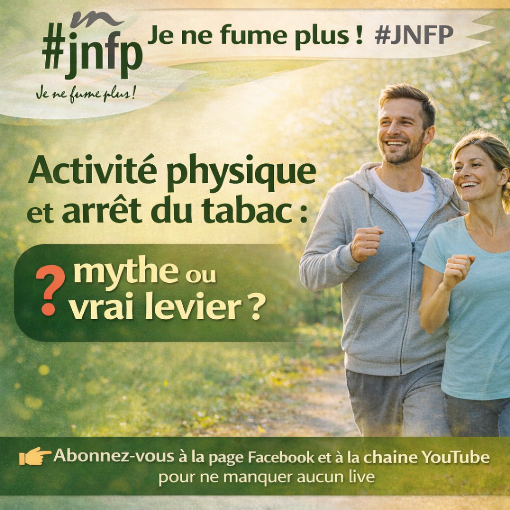 JeNeFumePlus's tweet image. 🚶‍♀️ Activité physique &amp;amp; arrêt du tabac :
❓ mythe… ou vrai levier ?
Que dit vraiment la science ?

🎤 Live avec Dr Gérard Peiffer
📅 3 mars – 18h
🔴 En direct sur notre page Facebook
👉 facebook.com/assojnfp

#ArretDuTabac #ActivitePhysique #JNFP