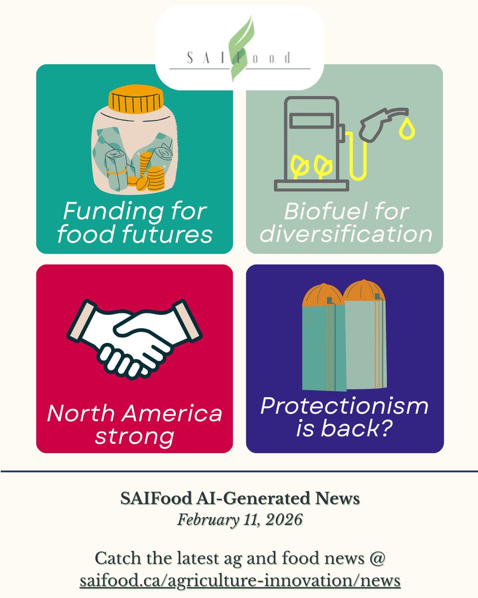 SAIFood_blog's tweet image. This week's #AIGeneratedNews:

⛽ concern over Clean Fuel Regulations
🏦 private investors step up
🚛 North American trade: strong for now
🌾 what does global stockpiling mean?

Check it out 👉 saifood.ca/agriculture-in…