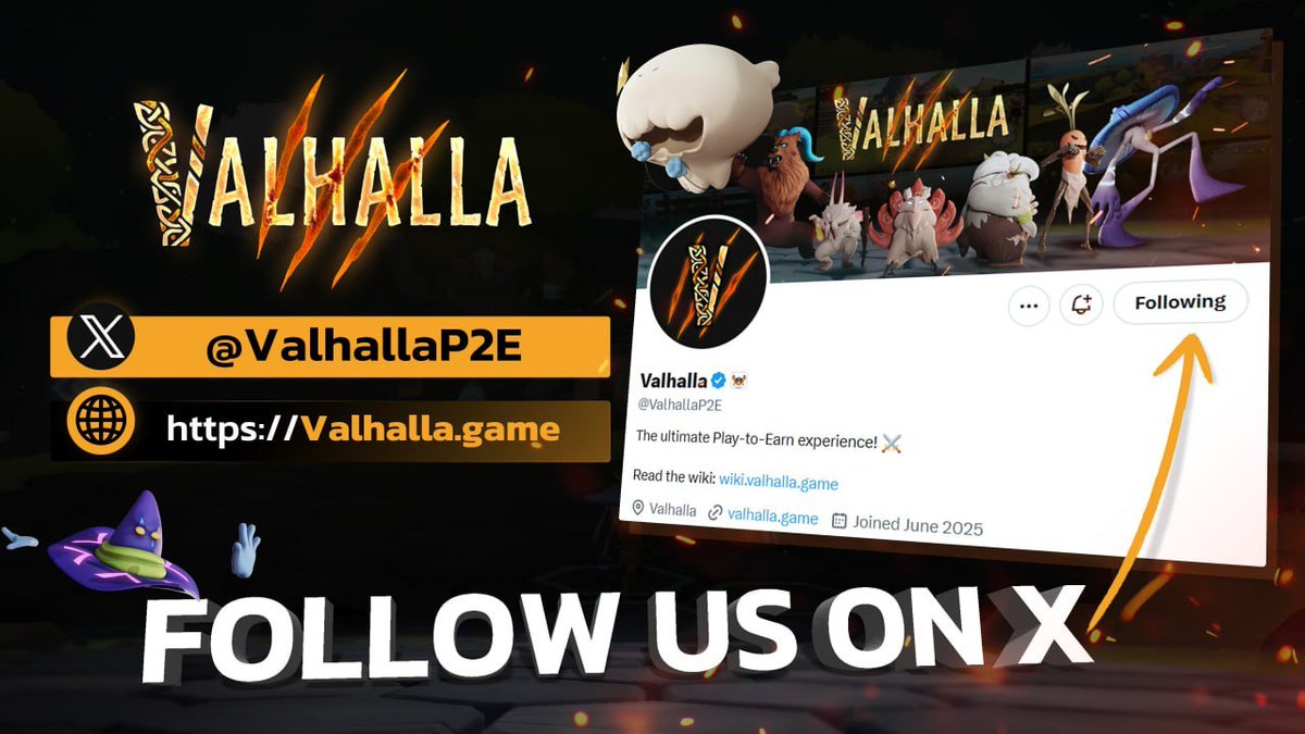 Are you following <a href="/ValhallaP2E/">Valhalla</a> on X?

If not, you're missing out on important updates and opportunities!

Valhalla is Floki's flagship P2E game, live on opBNB mainnet PvP.

Follow <a href="/ValhallaP2E/">Valhalla</a> and step onto the battlefield ⚔️