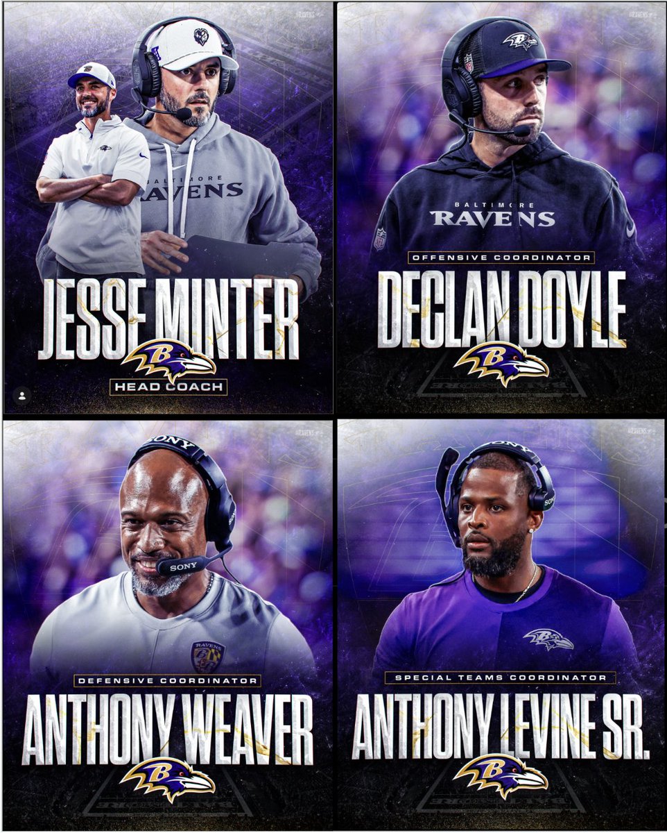 A new era has begun for the Baltimore Ravens.

Jesse Minter: 42
Declan Doyle: 30
Anthony Weaver: 45
Anthony Levine Sr.: 38