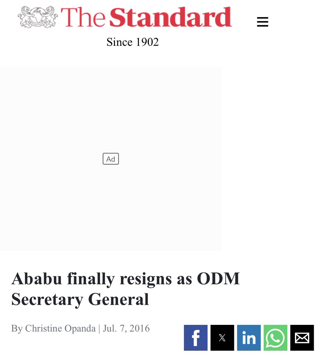 Ndugu <a href="/JohnMbadiN/">Hon. FCPA John Mbadi Ng'ongo, EGH</a> , you cannot rewrite history bwana! No one ever fired me from the position of <a href="/TheODMparty/">The ODM Party</a> Secretary General. When I couldn’t stand the everlasting party shenanigans, I had the audacity, the valor, the cojones and the honour to walk away, head held high, with my