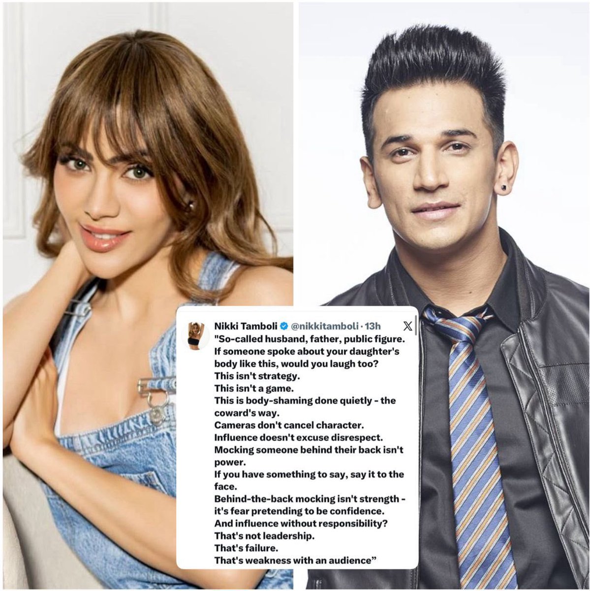 iamviraltv's tweet photo. @nikki_tamboli calls out #PrinceNarula for body-shaming: “Cameras don’t cancel character” 😨

#NikkiTamboli #WeSupportNikki #StopBodyShaming https://t.co/8CWiS05waH