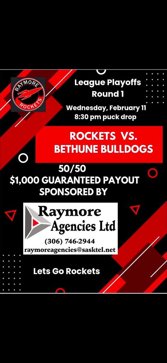 RocketsRaymore's tweet image. Game day at the Launch Pad as the @bethunebulldogs come to town to kick off the 2025/26 🚀’s playoff run!!

Please note the 8:30 PM start time.  See you there!!

#LetsGoRockets 🚀
