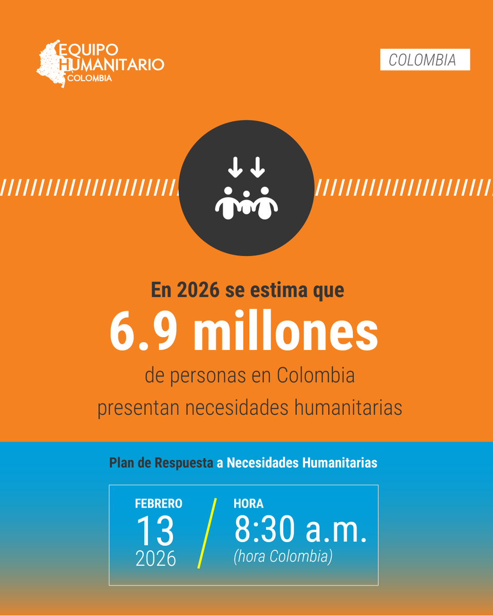 AcnurColombia's tweet photo. Para 2026 se estima un aumento del 30% de las personas con necesidades humanitarias en Colombia🇨🇴.

Este 13 de febrero, conozca el Plan de Respuesta a Necesidades Humanitarias Acompáñenos a partir de las 8:30am a través de nuestra tramisión via Youtube en: https://t.co/NaqvDFcB60 https://t.co/jR9UFjDVFa