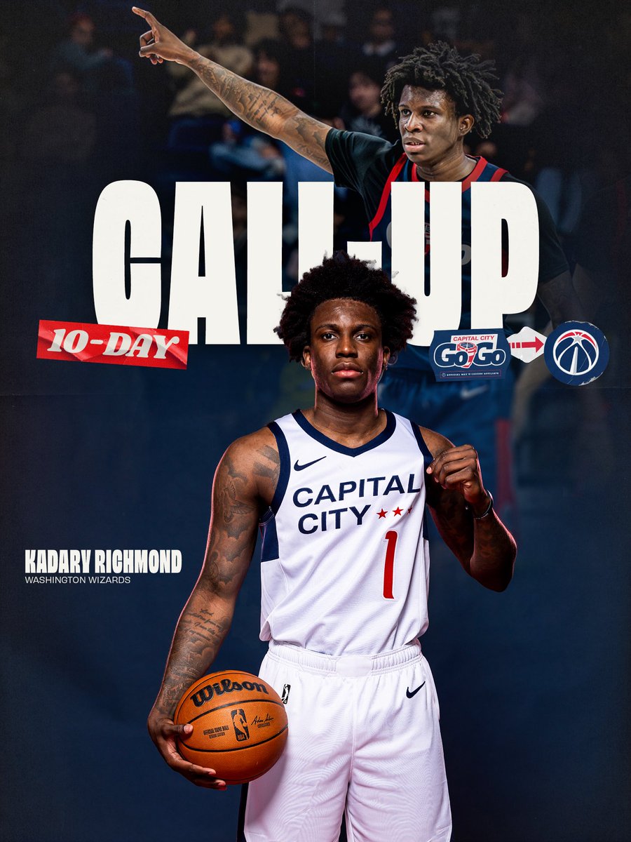 CapitalCityGoGo's tweet photo. CALLED UP ☎️

Official: The @WashWizards have signed Kadary Richmond to a 10-day contract.

Go get it, Kadary 💪

#BeatOfDC https://t.co/0KuZAz9COb
