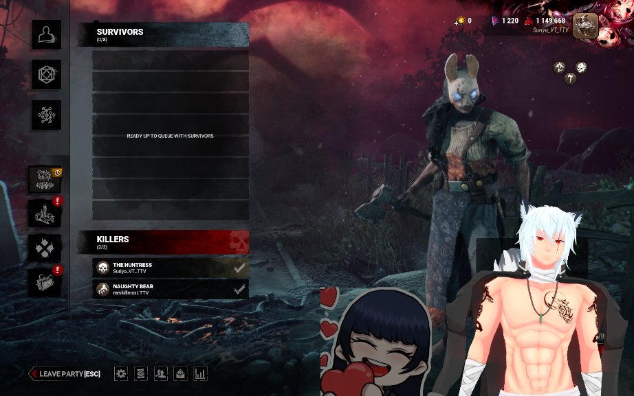 Hello everyone.

We are live now on the Purple App with some DBD.
Today by surprise we already have someone playing with us and that is <a href="/mrskillerxx/">Skiller</a> feel free to join us.

twitch.tv/suriyo_vt