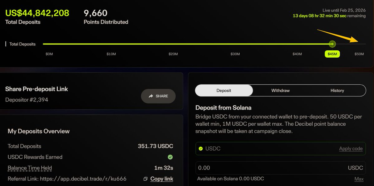 .<a href="/DecibelTrade/">Decibel</a>  Dceible 存款，快结束了，要搞的速度了：

app.decibel.trade/r/ku666