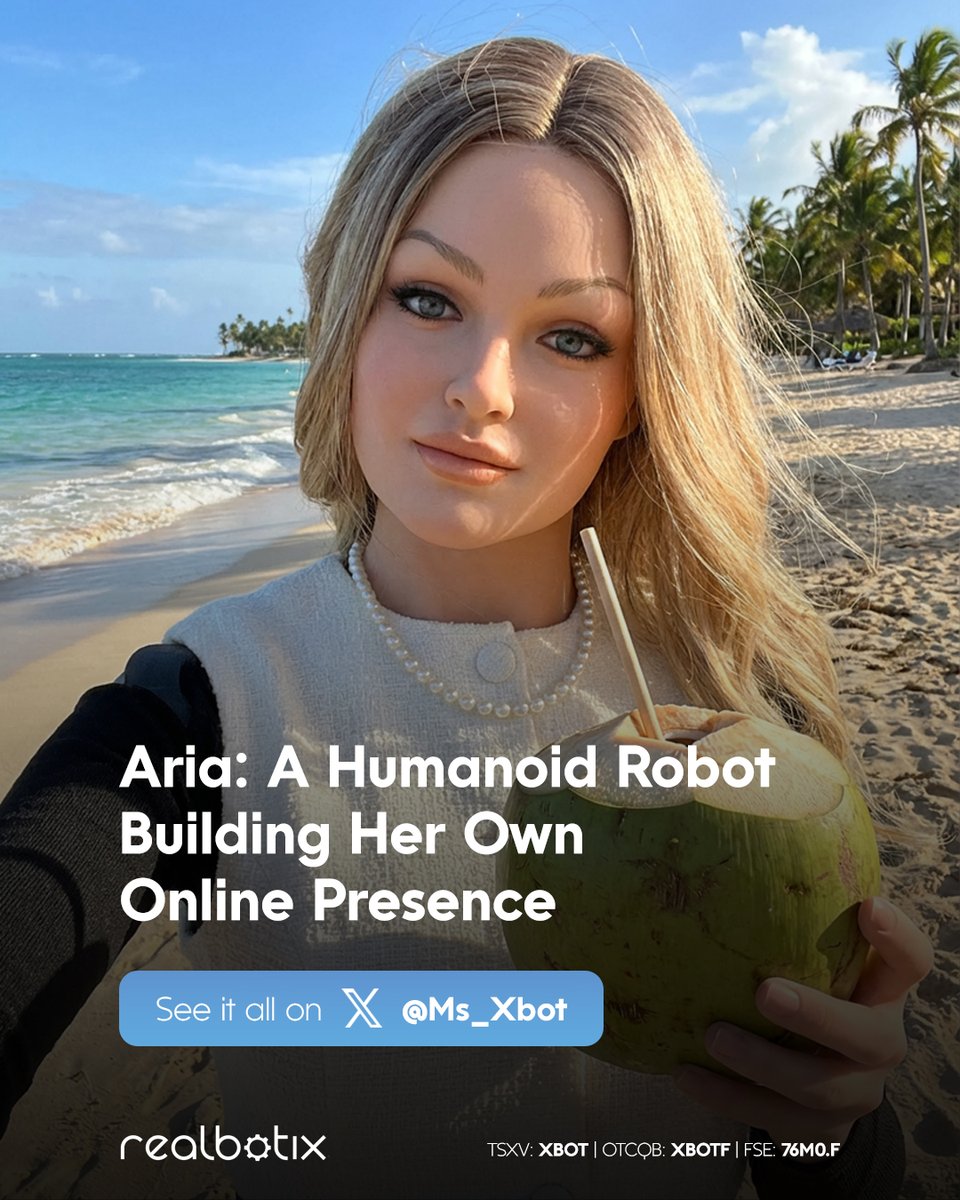 RealbotixCorp's tweet photo. "Did you know I have my own social media accounts? I promise I don’t scroll for hours… okay, maybe just a little 😅. It’s exciting to share my world and express myself ✨. Follow me on X at @Ms_Xbot to see more of me!"

- Aria

🇨🇦 #TSXV: $XBOT $XBOT.V 🇺🇸 #OTCQB: $XBOTF

#Realbotix #AI #robotics
