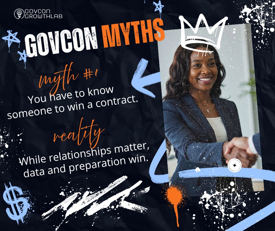 GovConGrowthLab's tweet photo. 🚫 GovCon Myth #1: “You have to know someone to win.”

Reality: Federal contracting is built on public data.

USASpending. 
Award History.
Agency Forecasts. 
RFIs.

Winning isn’t about secret access.
It’s about strategic positioning.

Data > rumors.

#GovCon #smallbusiness #GCGL https://t.co/X6zkQ1gema