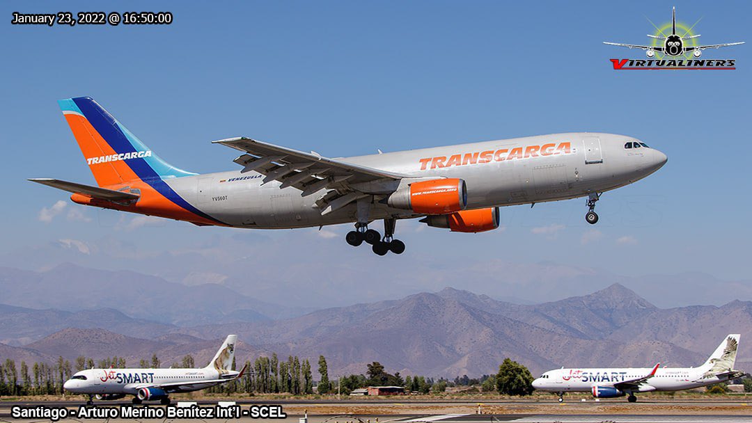 Virtualiners's tweet photo. Airbus #A300B4-203(F), #Transcarga International Airways, YV560T sobre umbral pista 17R junto a un par de #Airbus  A320 de #JetSMART. [2022]

Santiago/Arturo Merino Benítez [#SCL/#SCEL] 🇨🇱

#AvGeek  #virtualiners #aviationlovers #aviationgeek #aviationphotography #planespotting https://t.co/l91QbPqHdU